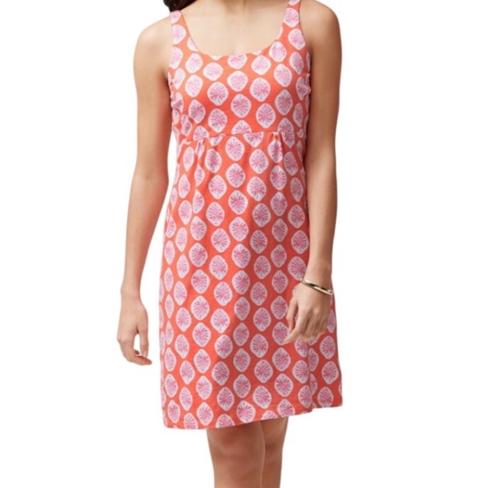 Tommy Bahama Womens XL Orange Pink Tropical Leaf Print Empire Waist Jersey Dress